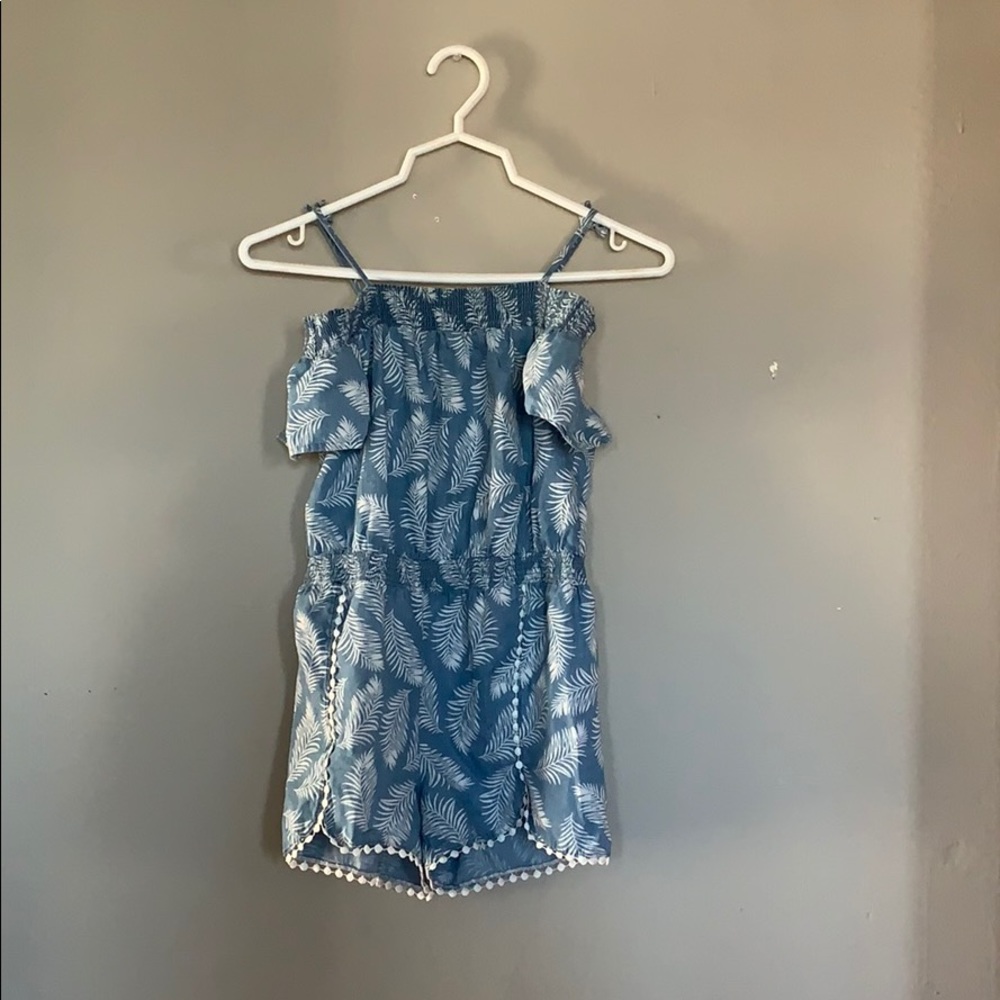 Epic Threads blue tropical leaf print romper